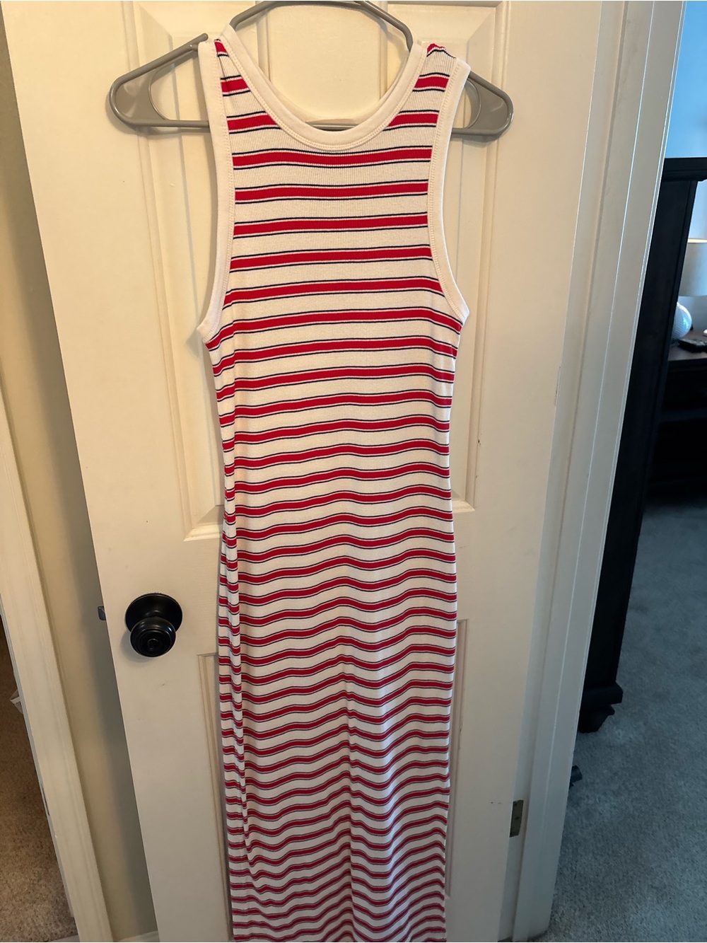 Universal Thread White and Red Striped Tank Maxi Dress